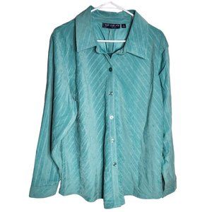 Susan Graver Button Down Shirt Plus Size 1X Womens Blue Velour